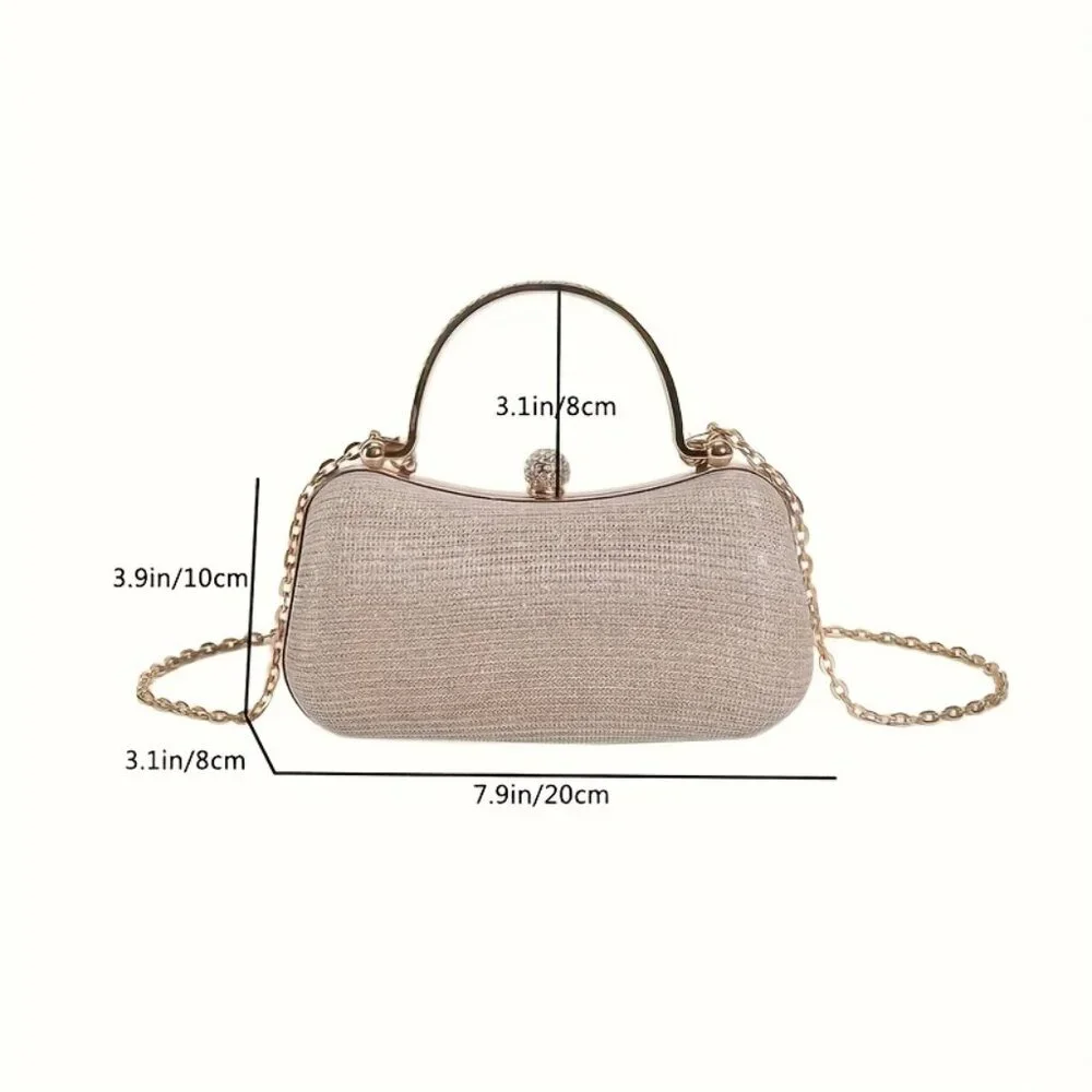 Golden Mini Fashion Evening Bag, Chain Crossbody Bag Shining Evening Bag